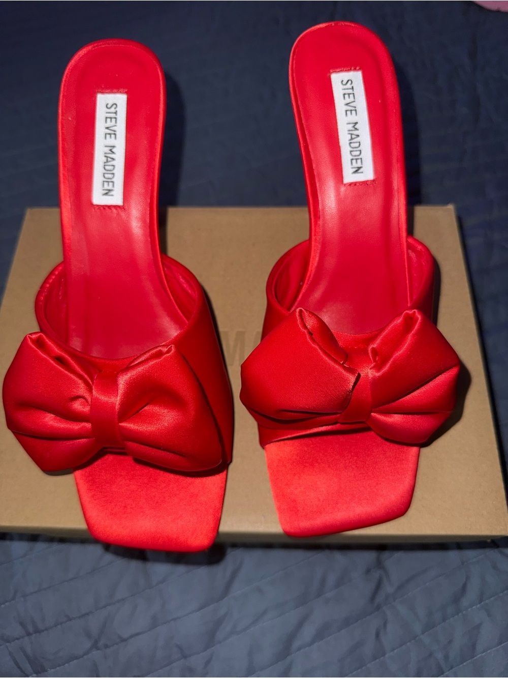 Steve Madden Red Satin Bow Slide Heels